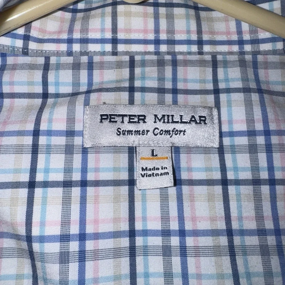Men's Large Peter Millar Woven Blue Plaid Long Sleeve Button-Down Shirt Size - Picture 2 of 3